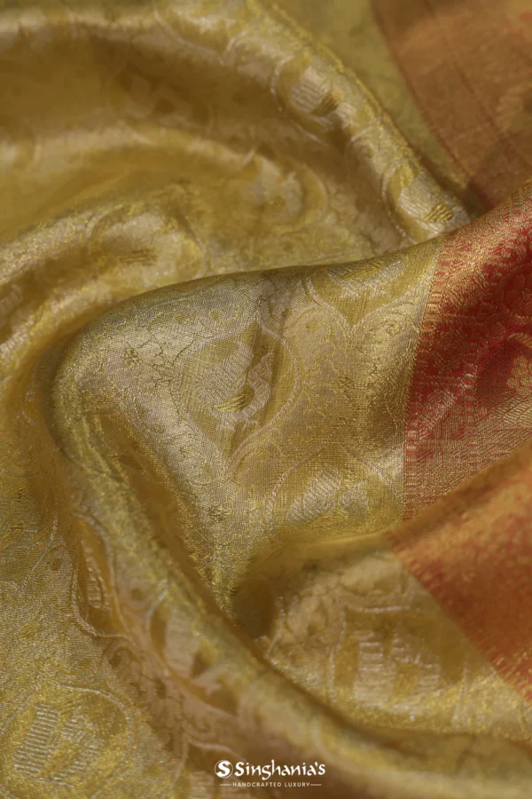 Old Gold Kanjivaram Silk Saree With Floral And Mayil Design